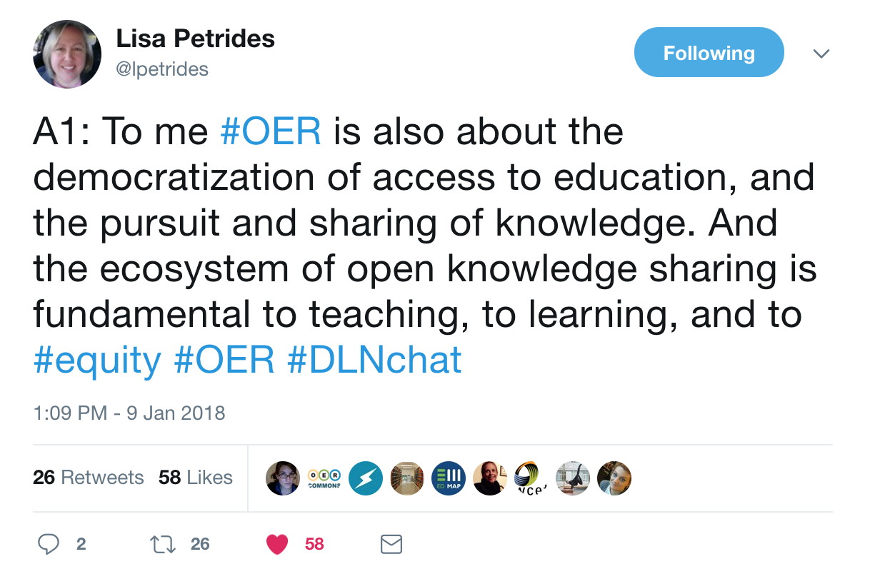 #DLNchat OER in Higher Ed