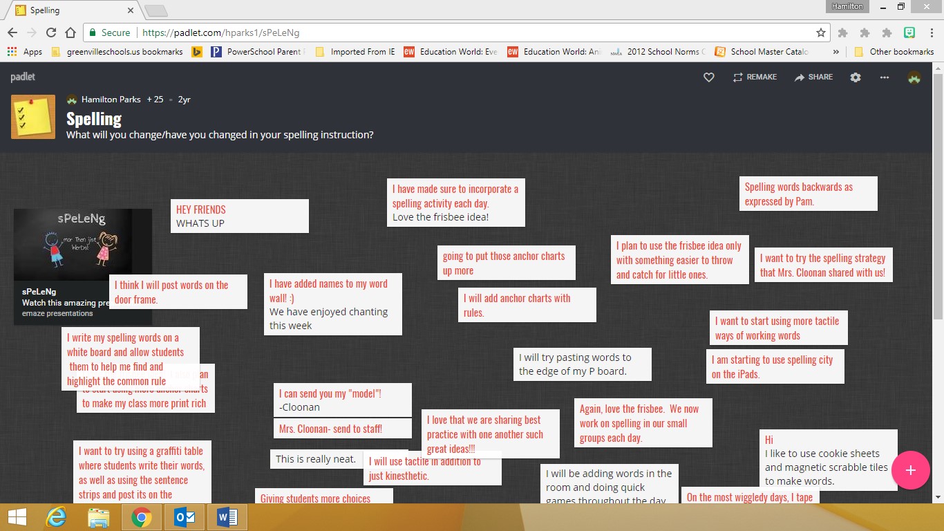 Teachers provided feedback about takeaways from the Spelling PD here.