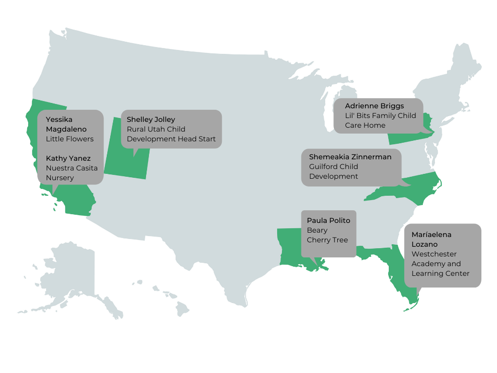A map showing the locations of the seven participants in EdSurge's oral history research project
