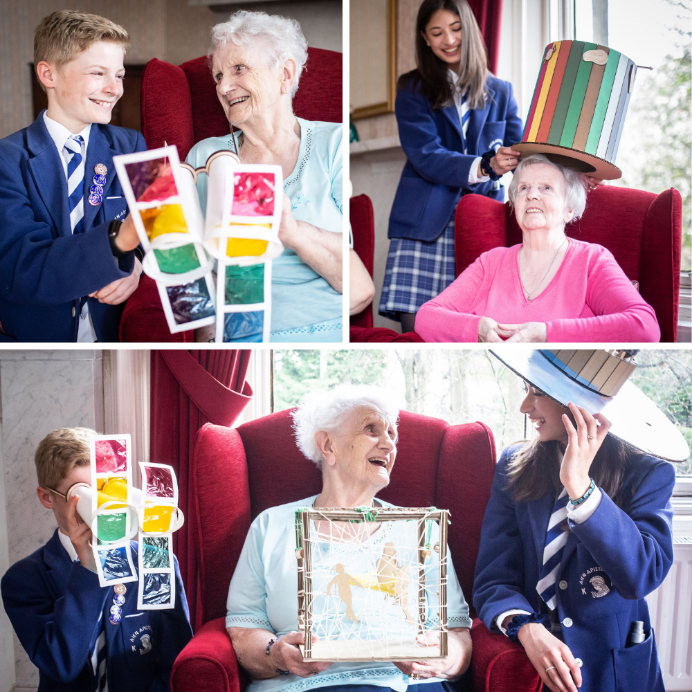 Finlay and Gabrielle with residents of Balmanno House; Credit: Elaine Livingstone