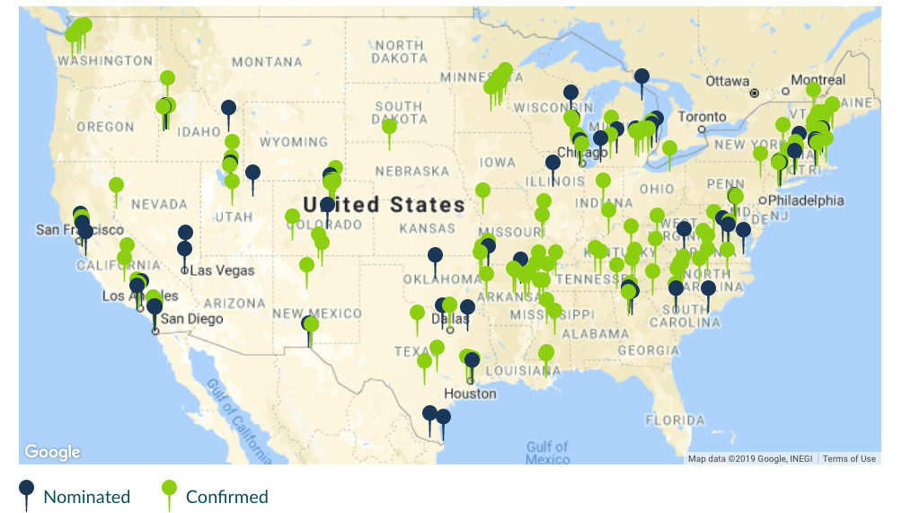 Geographic distribution of nominated and confirmed schools in the Canopy. (Image: Christensen Institute)