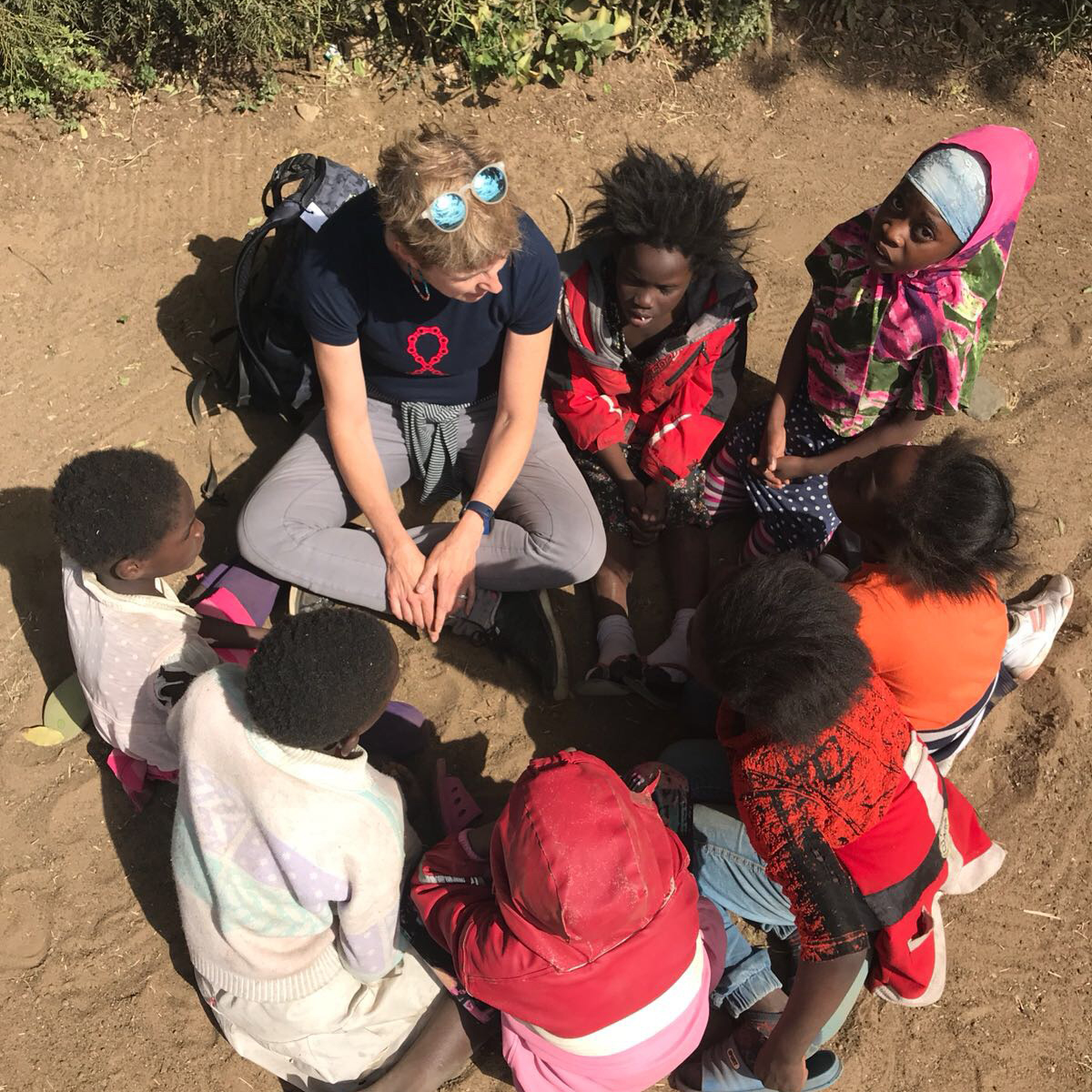Playing with a group of girls in Zambia