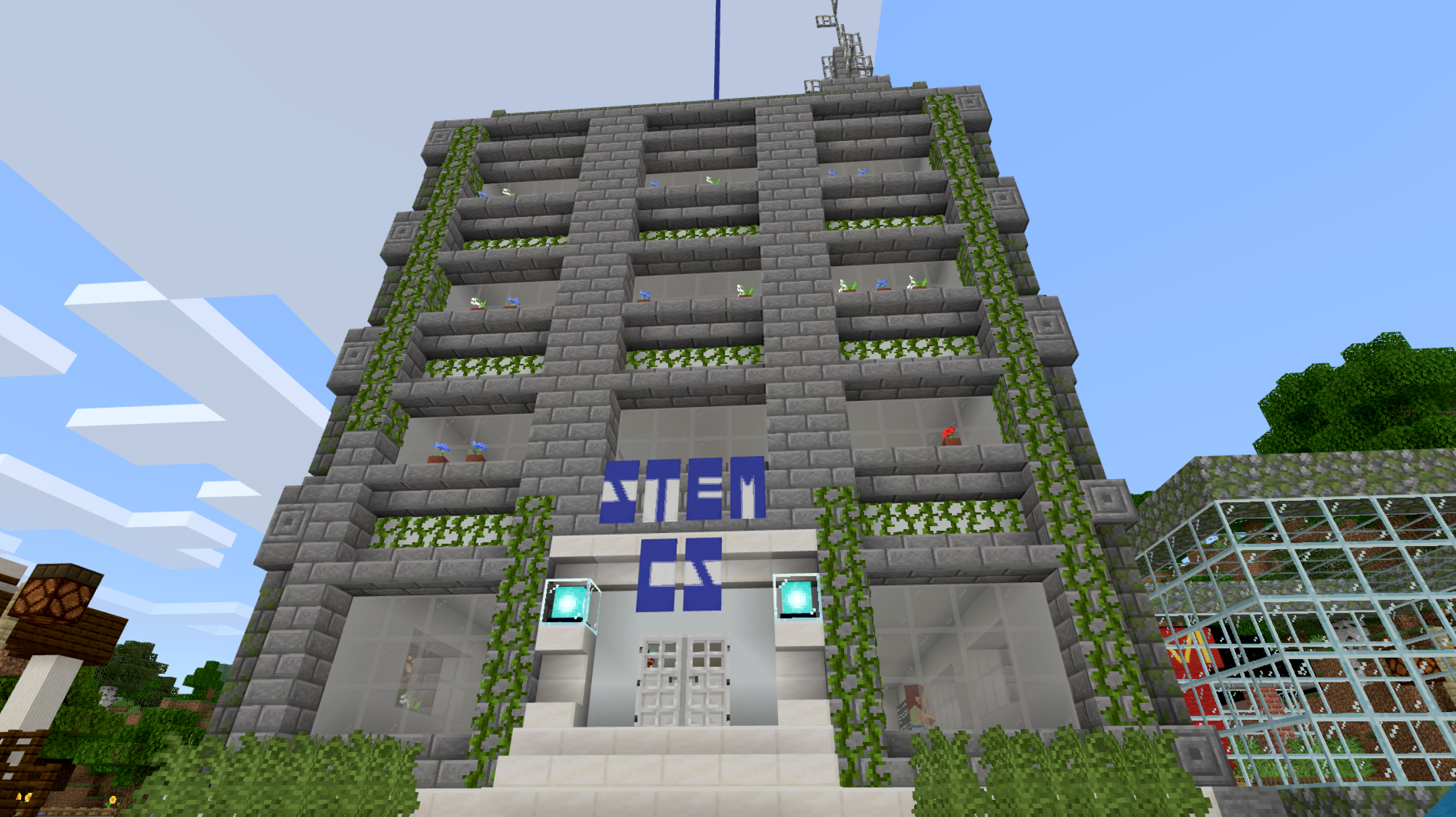 The Broward Schools STEM+CS building in Minecraft