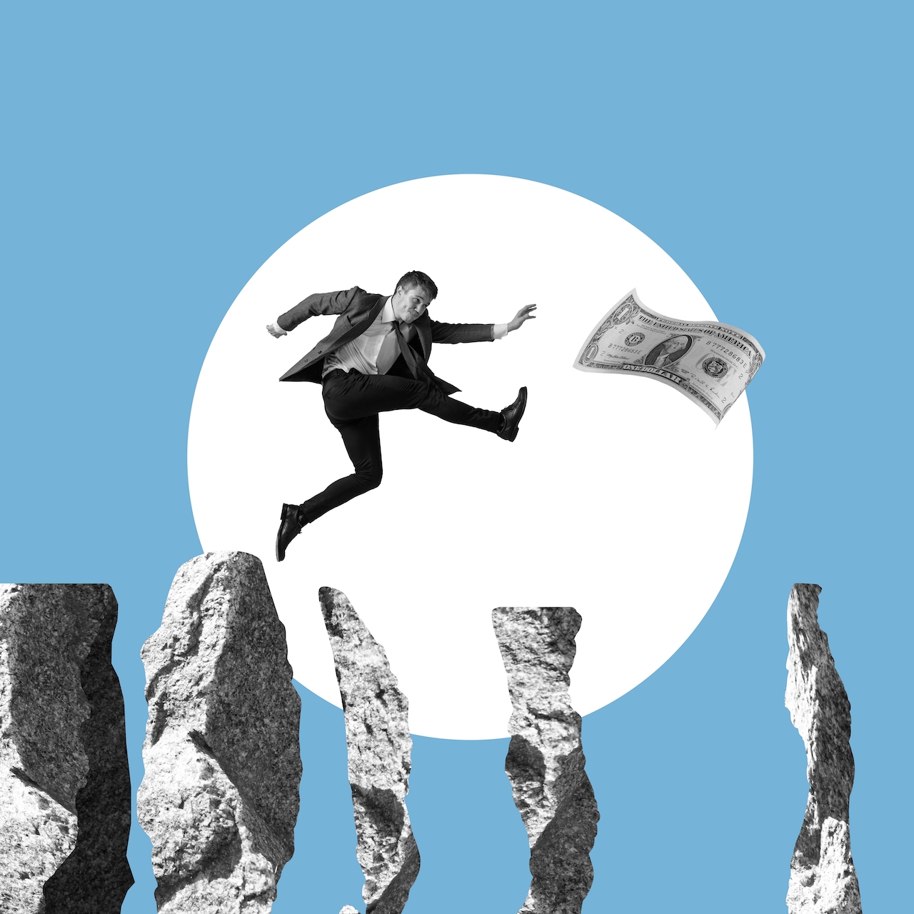 man chasing money