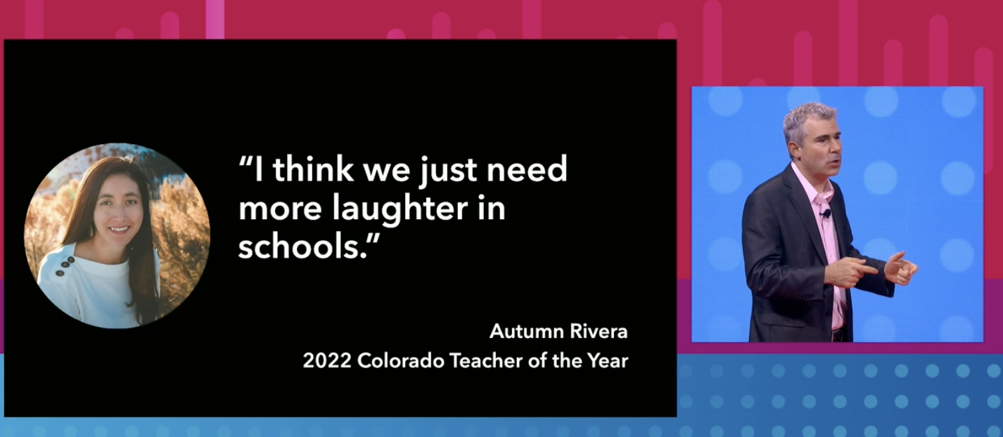 Screengrab from the live broadcast of ISTE CEO Richard Culatta's Sunday remarks at the organization's 2022 conference in New Orleans.