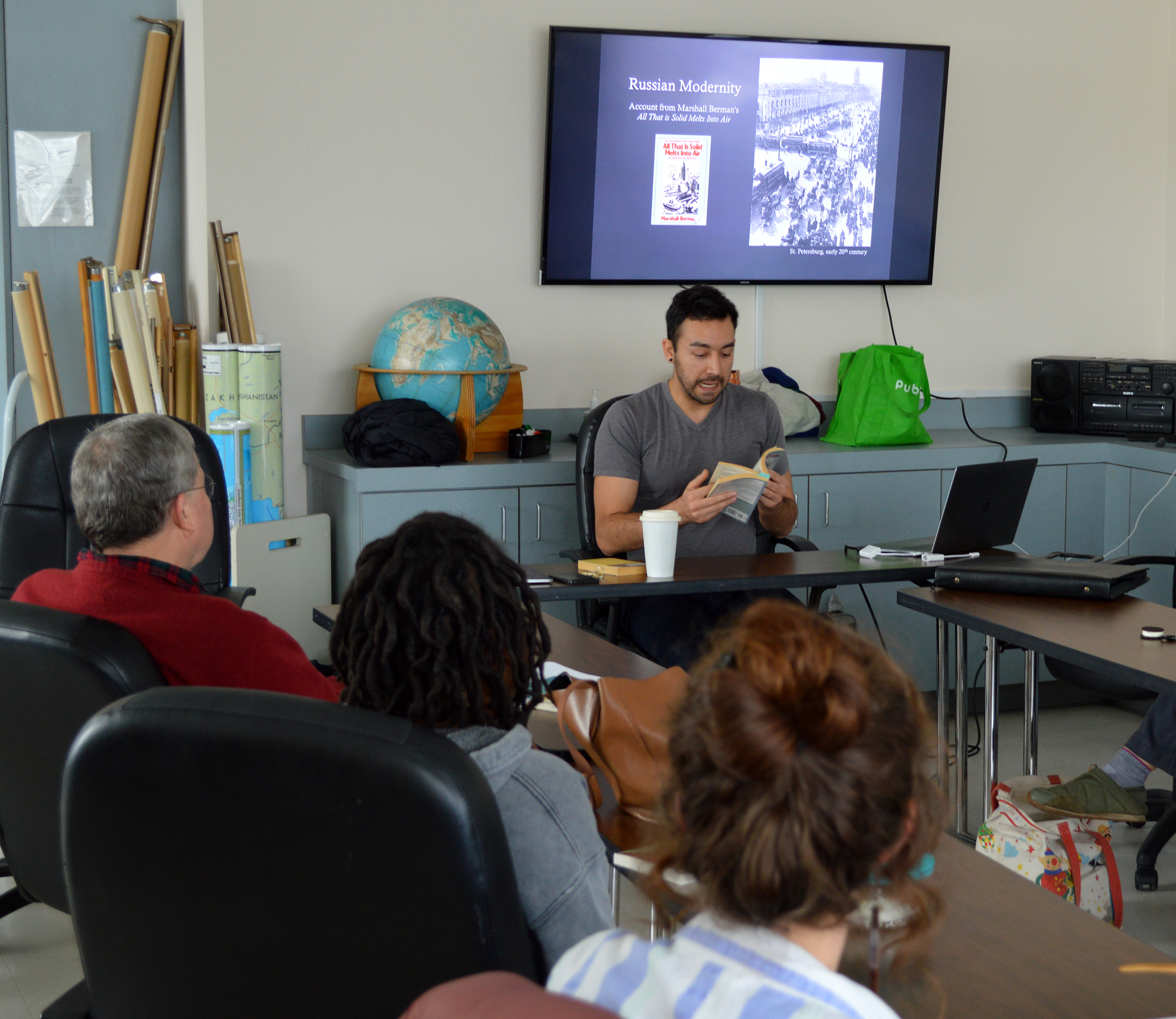 David Peña-Guzmán provides cultural and historical framing before students begin reading. (Photo: Sydney Johnson)