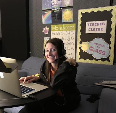 Claire Cummings teaching English online to students in China for VIPKid. (Credit: Mike Zetlow)