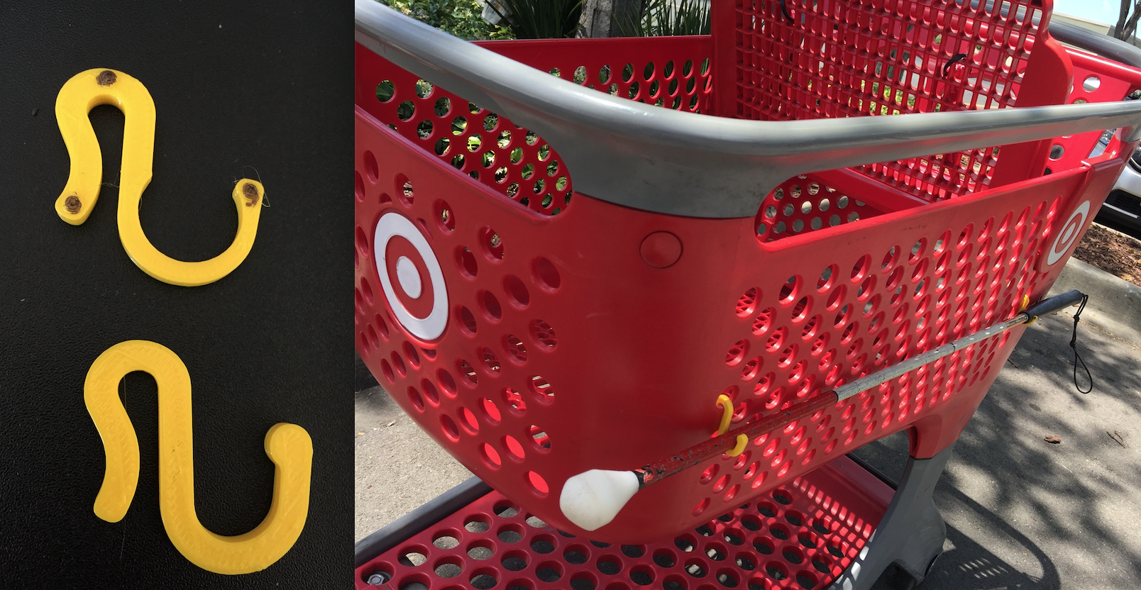 3D printed shopping cart hooks to hold white cane