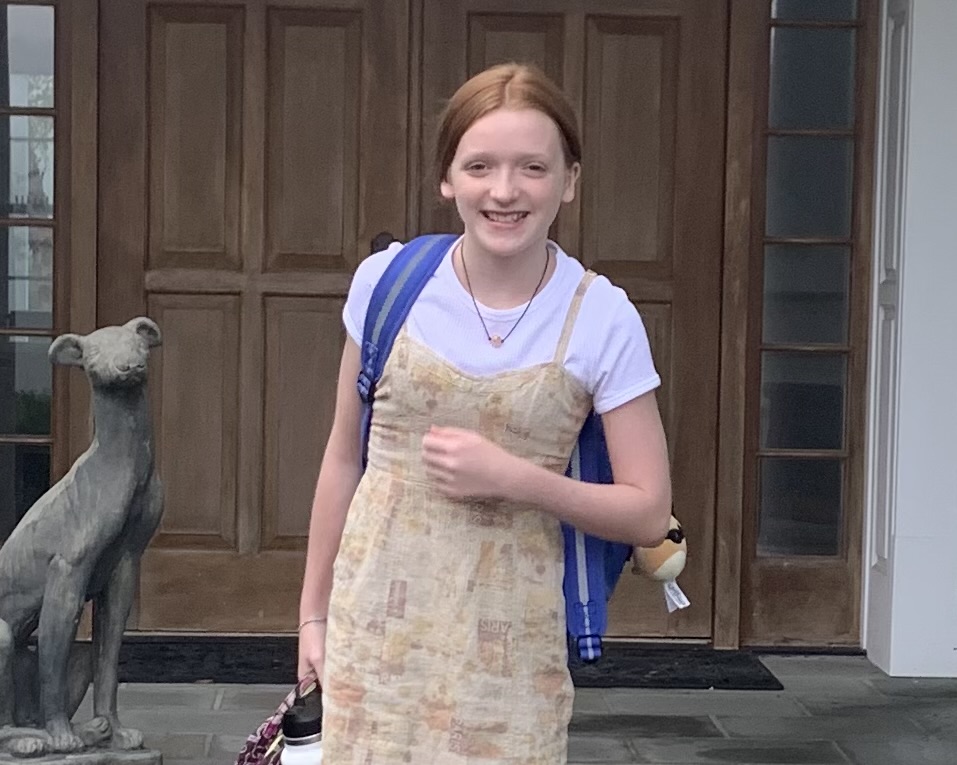 Kate on her first day of 7th grade, age 13