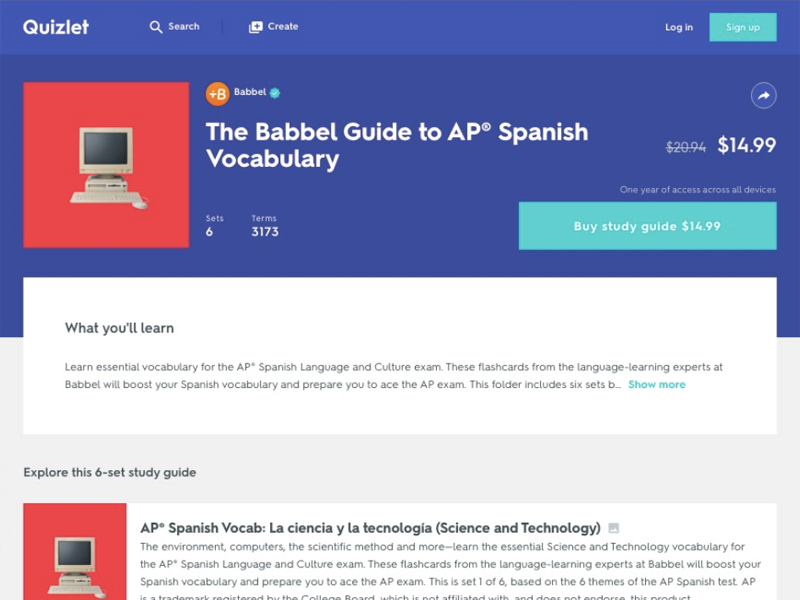 Screenshot of premium content listing on Quizlet