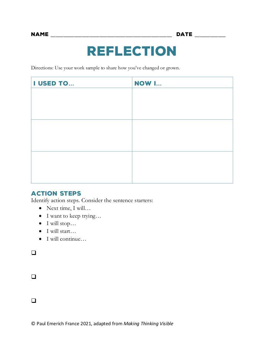 Use this reflection sheet to have your students lead their own reflection process.
