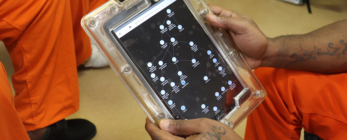 An APDS tablet, which students use to study, read e-books and watch TED Talks. / By Rebecca Koenig