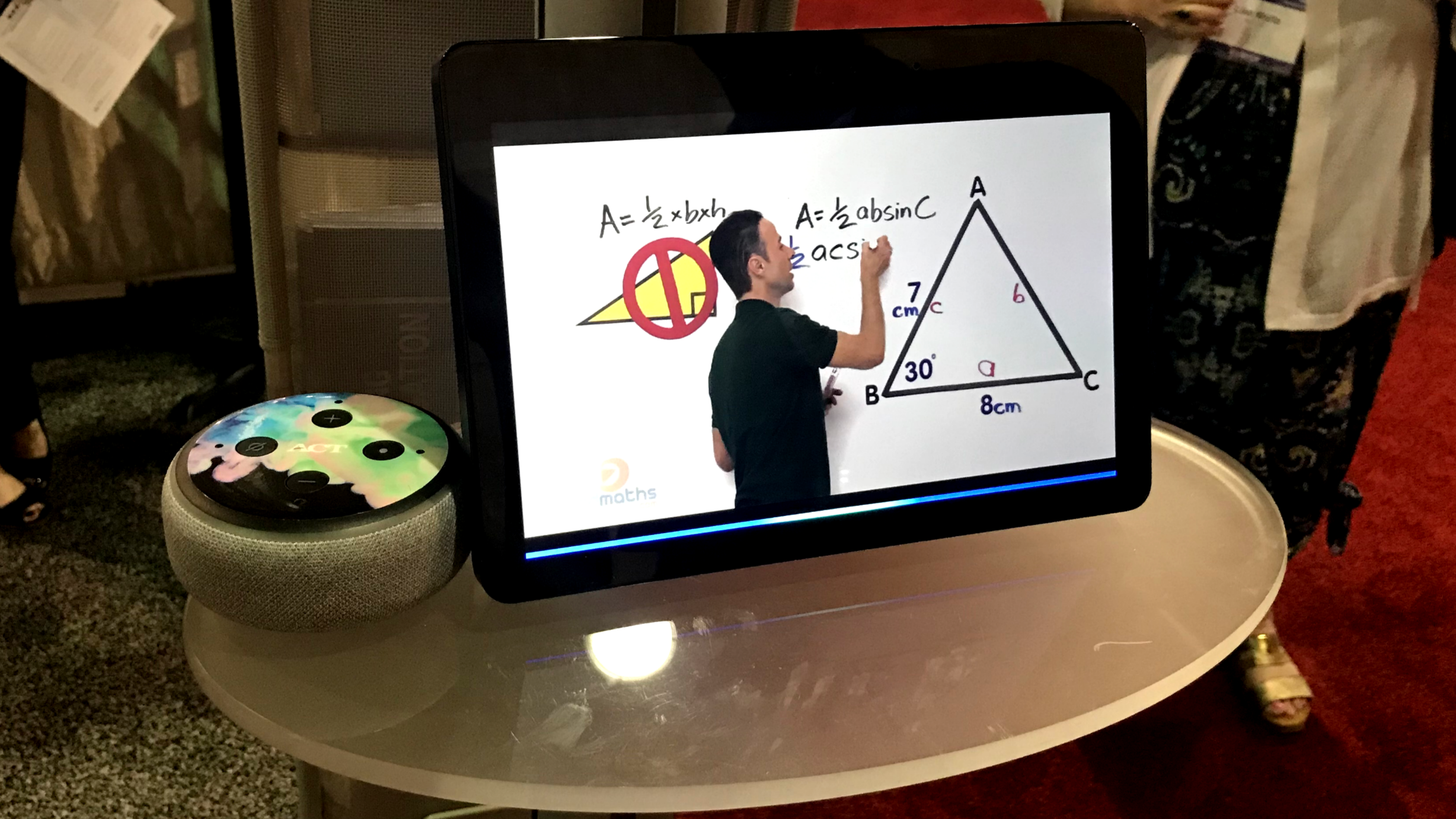 ACT shows off its new Alexa skill, which gives students access to test prep for subjects such as geometry and trigonometry, at ISTE 2019 in Philadelphia. (Photo Credit: Emily Tate)