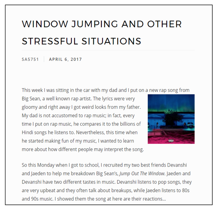 Student blog excerpt. Source: Jenna Zucha.