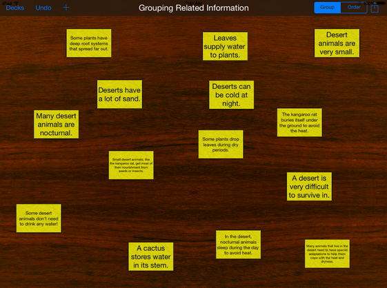 n this example of iCardSort , students practiced grouping related information (CCSS Writing, 2A) to create paragraphs out of research.