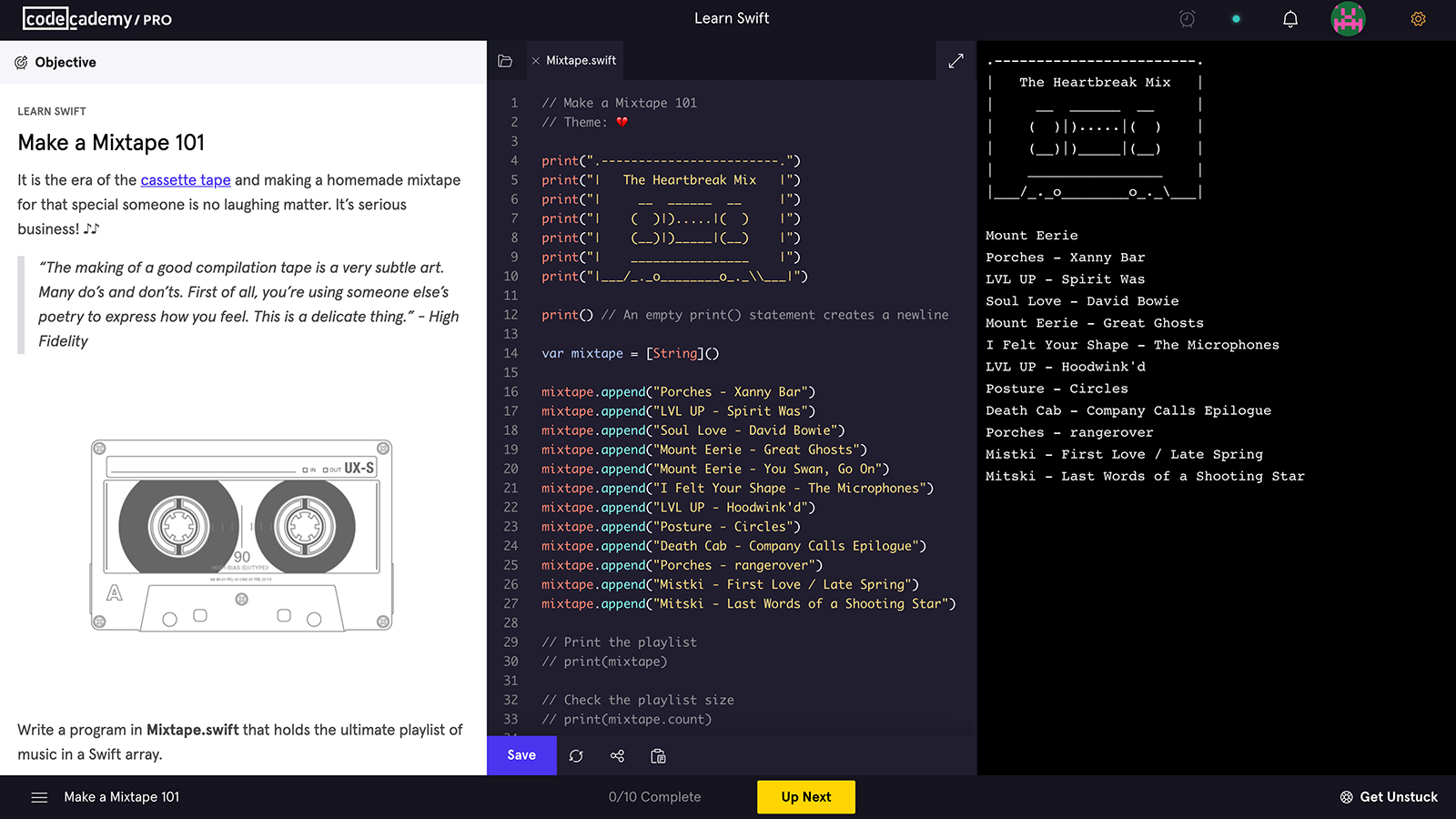 A sample project in Codecademy.