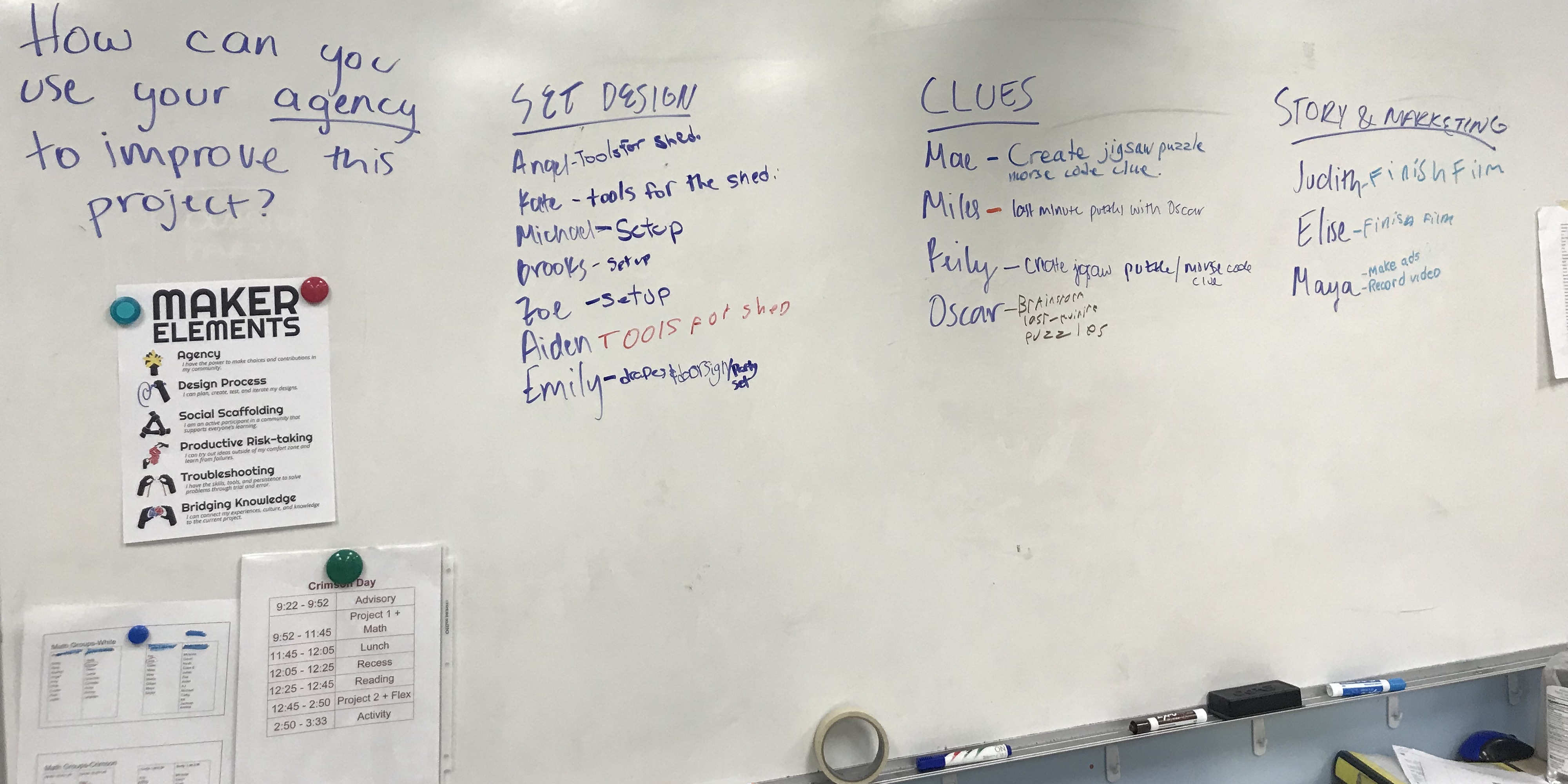 Students select roles for their escape room project. Image Credit: Emily Tate