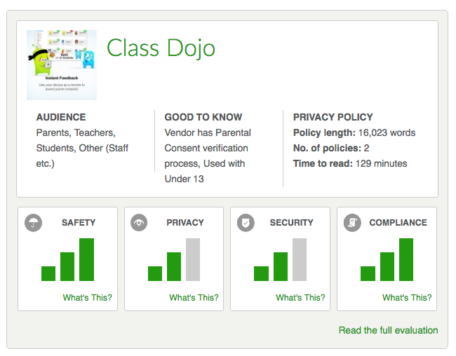 A screenshot of ClassDojo's evaluation. (Source: Bill Fitzgerald)