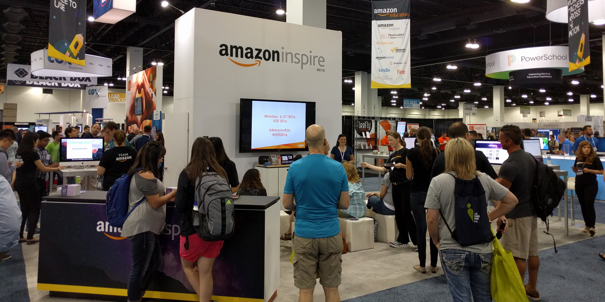 Amazon’s booth at ISTE 2016, announcing the launch of Amazon Inspire. (Photo credit: Frank Catalano)