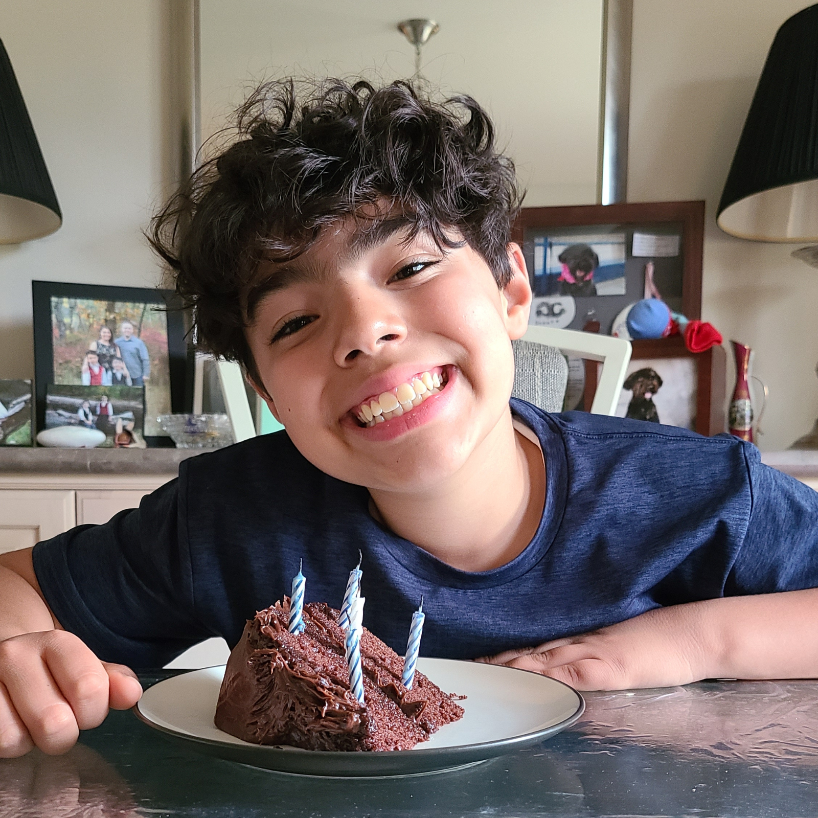 Tina Laudando's older son, Nico, on his 12th birthday. He wears a smartwatch so his parents are comfortable letting him join his friends at the park and stay home alone. Photo courtesy of Laudando.