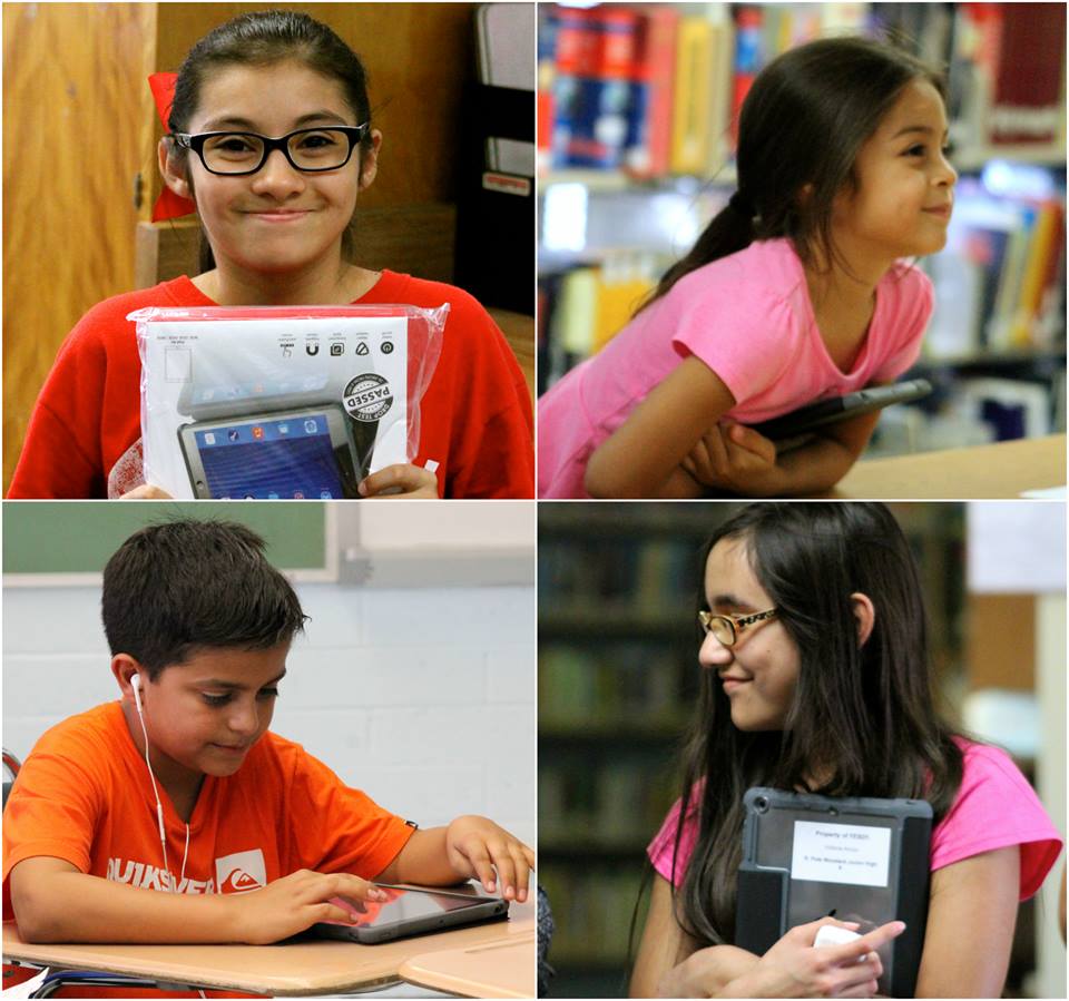 Several Yuma students with pieces of technology. (Yuma)
