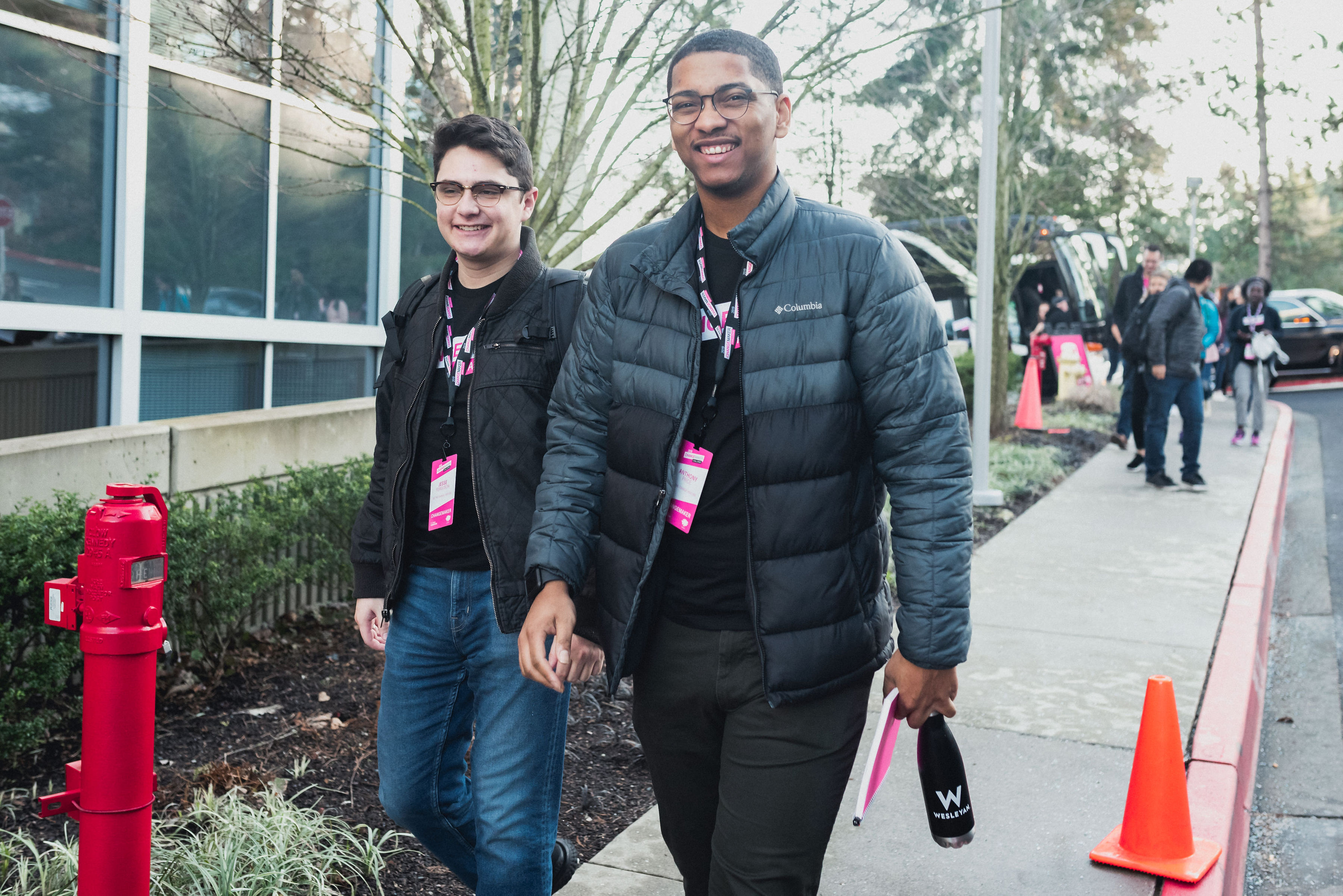 Be the Change Venture teammates Jesse Ferguson (left) and Anthony Price (right) arrive on Day 1 of T-Mobile’s Changemaker Challenge Lab.