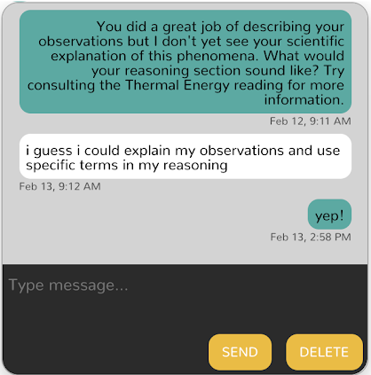 Feedback dialogue sample from eighth grader Grace, Image credit: Christine Witcher