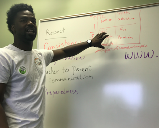 An attendee presents at Detroit's PBS Edcamp in August