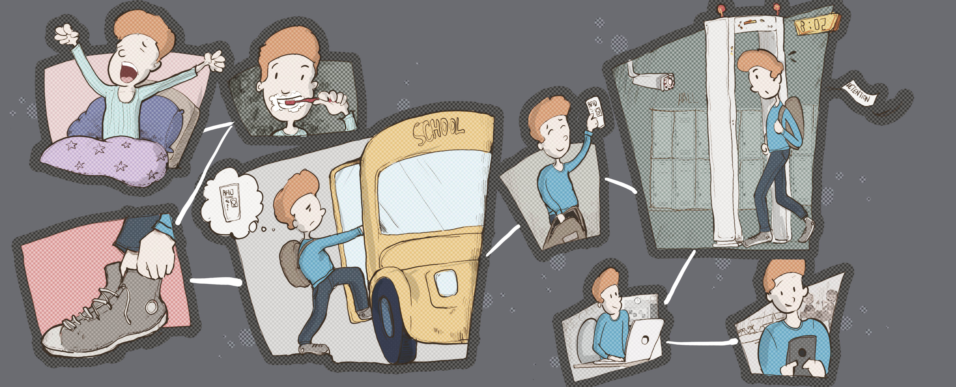 Blaine's School Day, drawn by Richard Nattoo