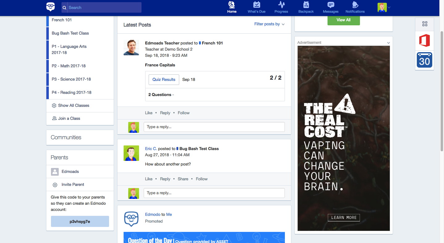 An example of promotional content from the FDA's anti-vaping campaign on Edmodo.