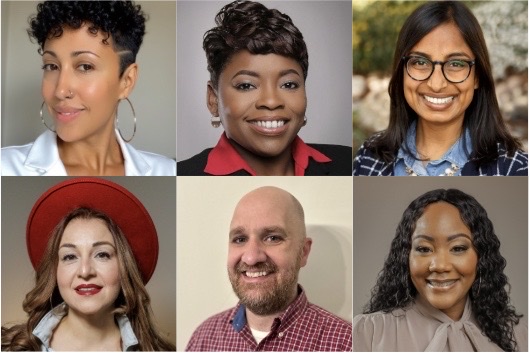 The 2025-2026 EdSurge Voices of Change Fellows (from left to right): Melinda Medina, April Jackson, Nikita Khetan, Sofia Gonzalez, Daniel Clark and Patrice Wade