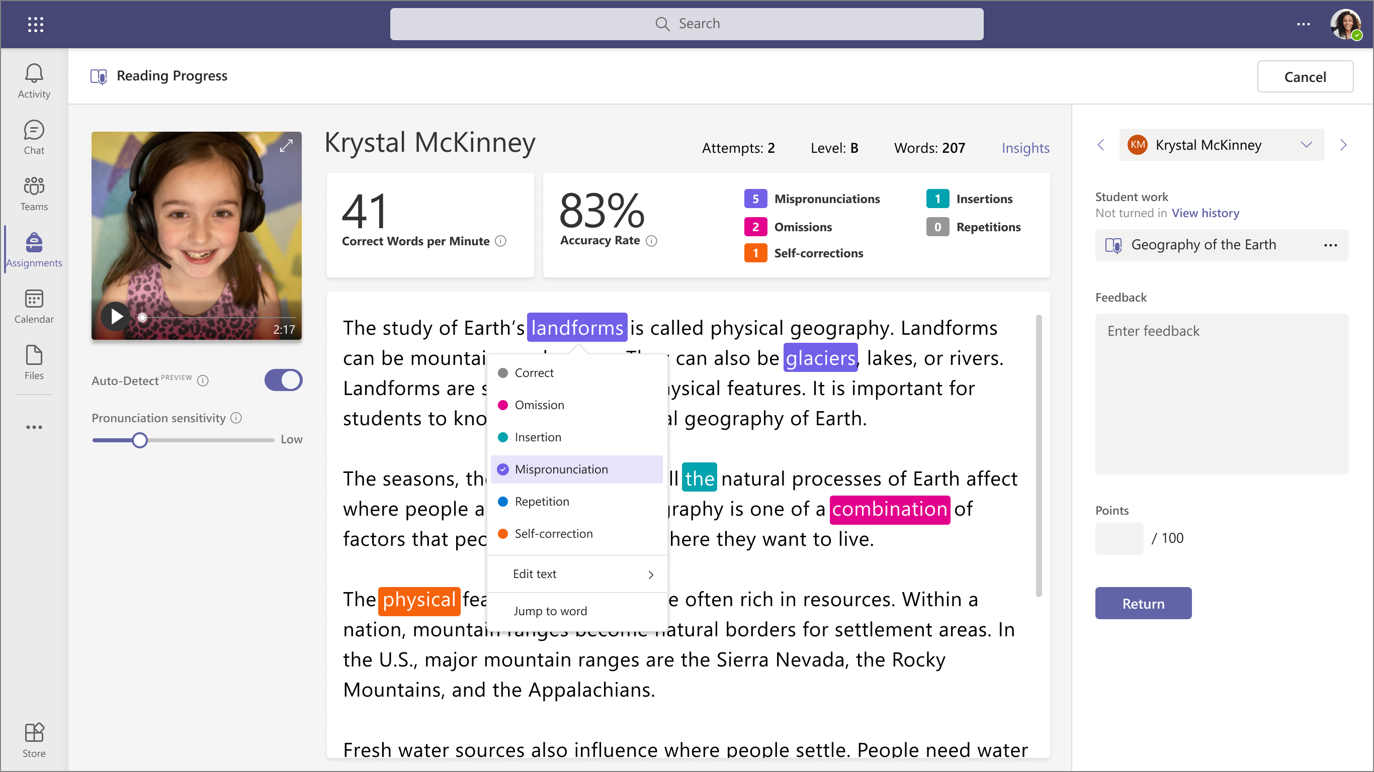 Reading Progress lets students practice reading and helps teachers see where they need additional support. Image Credit: Microsoft Education