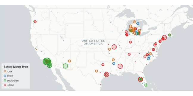 Map of College Signing Day projects across the country. (Note: We’ve seen a surge in these projects in Michigan, as associations like the Michigan College Access Network have endorsed the event.) Image Credit: DonorsChoose.org.