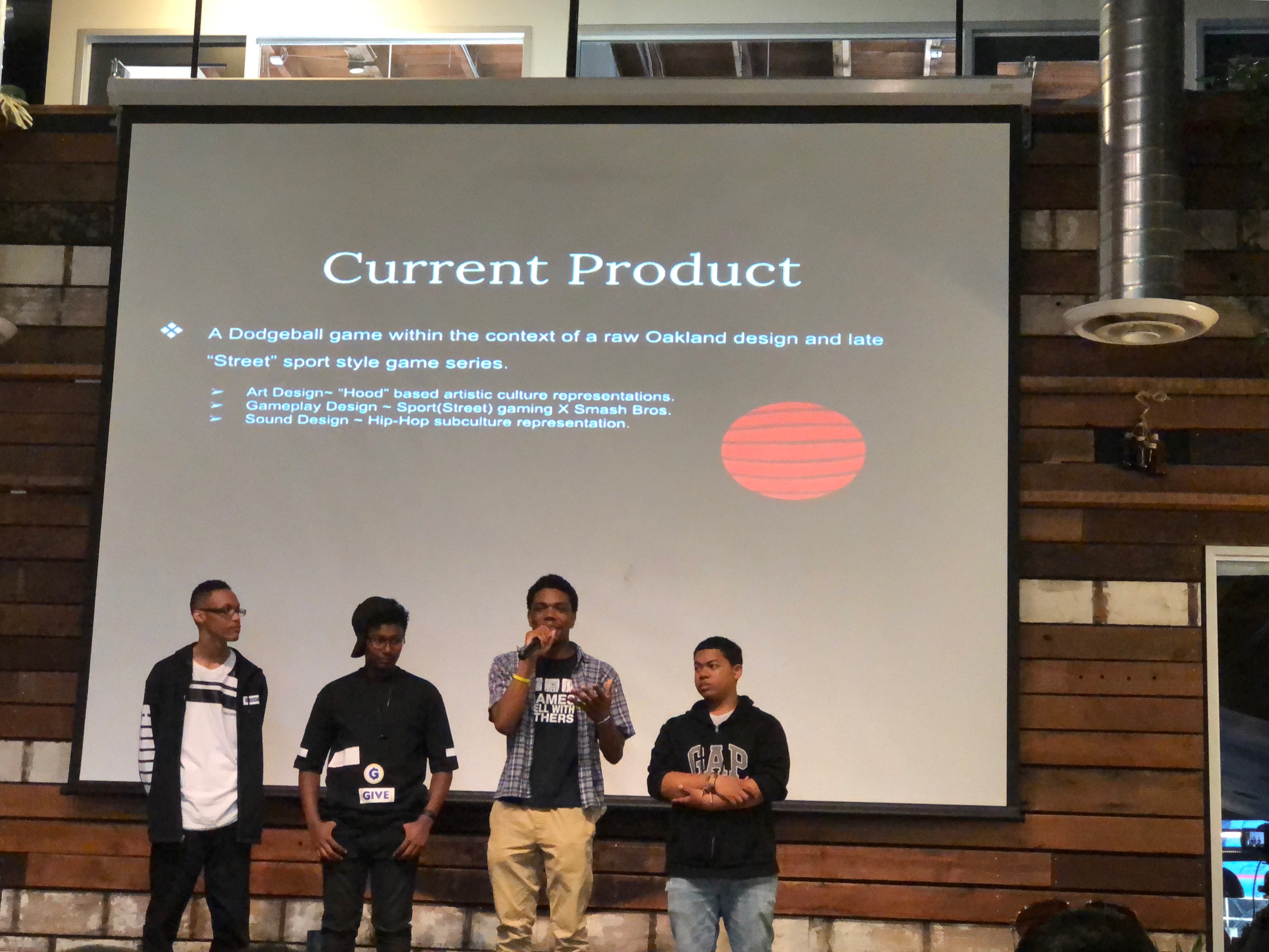 The group of students who made The Groundz present their video game. Photo Credit: Tina Nazerian
