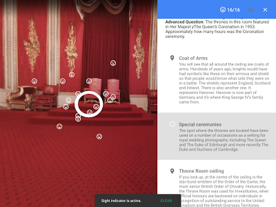 A Google Expedition into Buckingham Palace with teacher annotations. (Source: Google)
