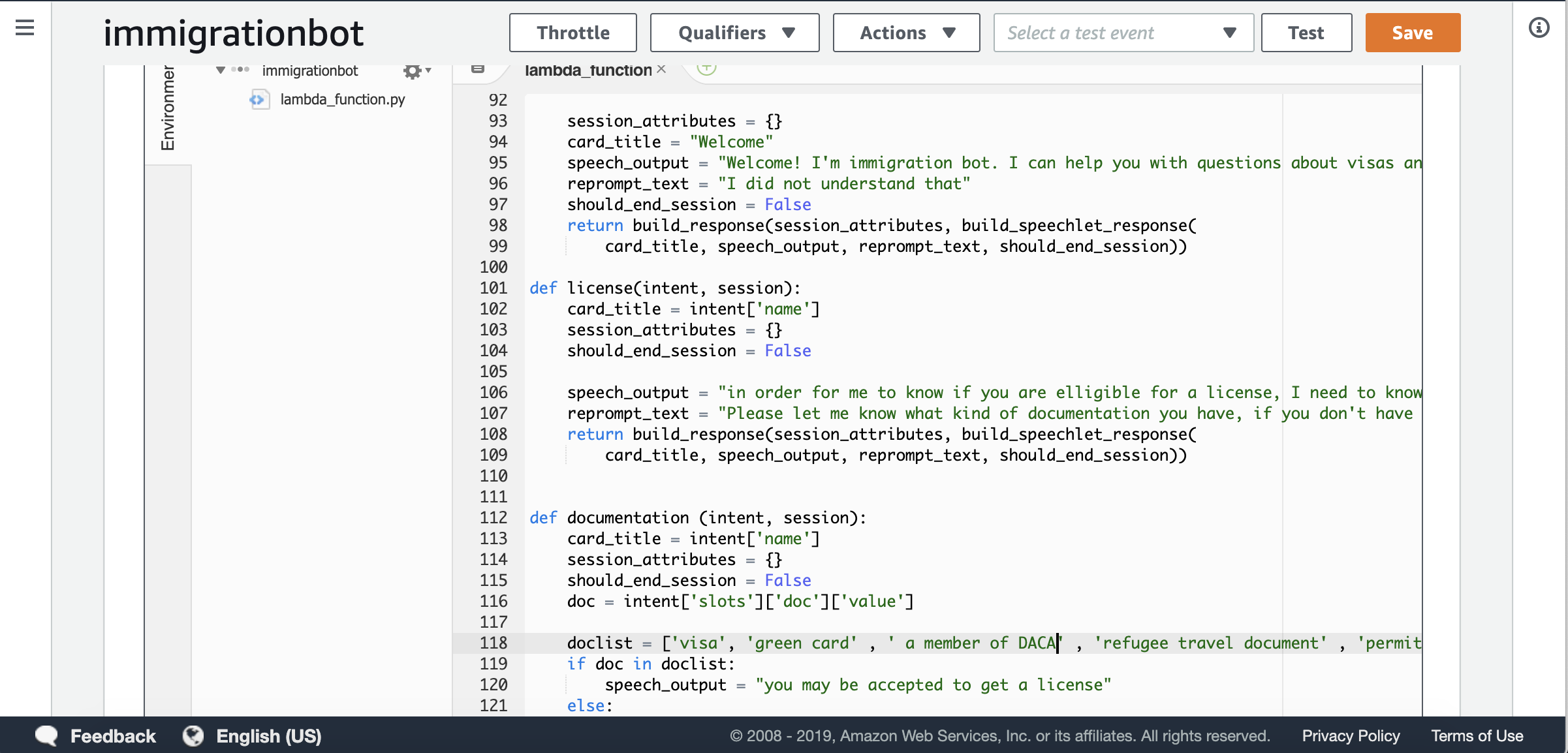 A portion of Suguey's Alexa skill coded in Python. (Courtesy: Hello World)