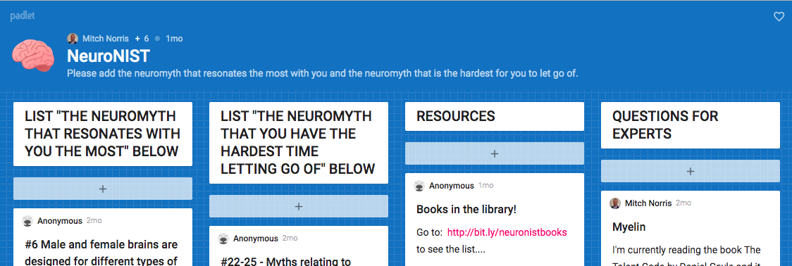 Mitch Norris’ Padlet, where colleagues share readings, resources and questions (Credit: Kristin Simmers)