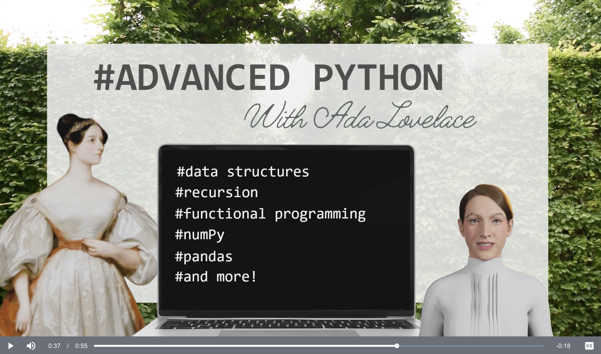 A still shot from an online course about the Python programming language, created with the help of a generative AI tool.