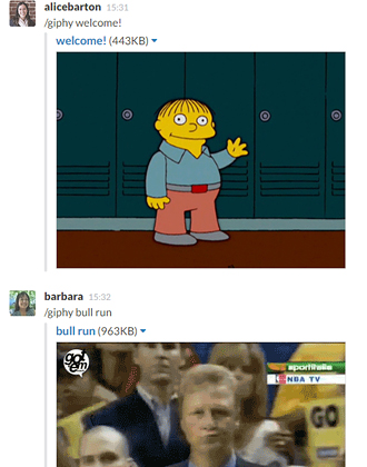Exercise caution with the Giphy integration, or your channels will be flooded with strange, silly GIFs.