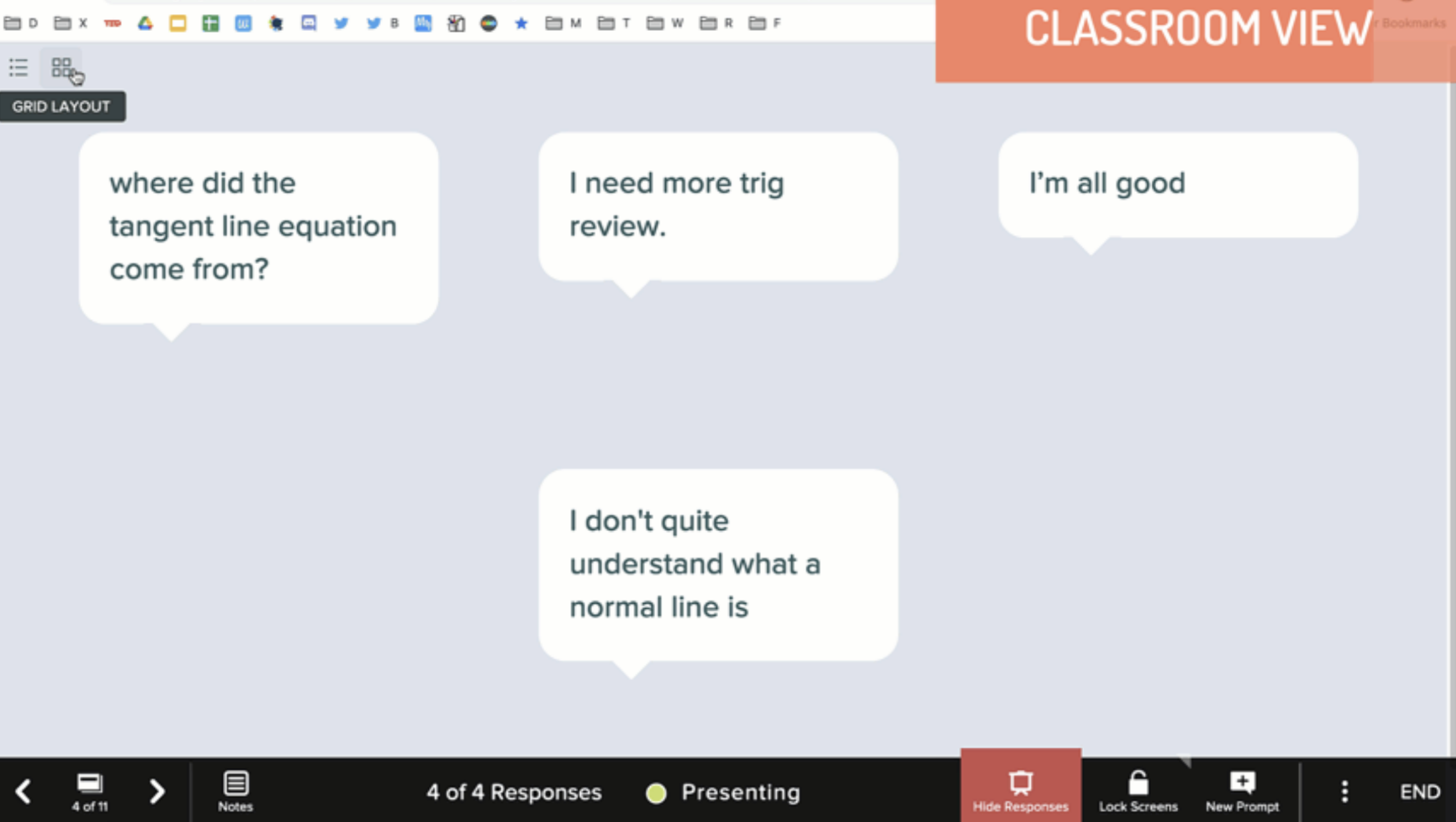 Screenshot of student responses on Pear Deck; Courtesy of Stacey Roshan
