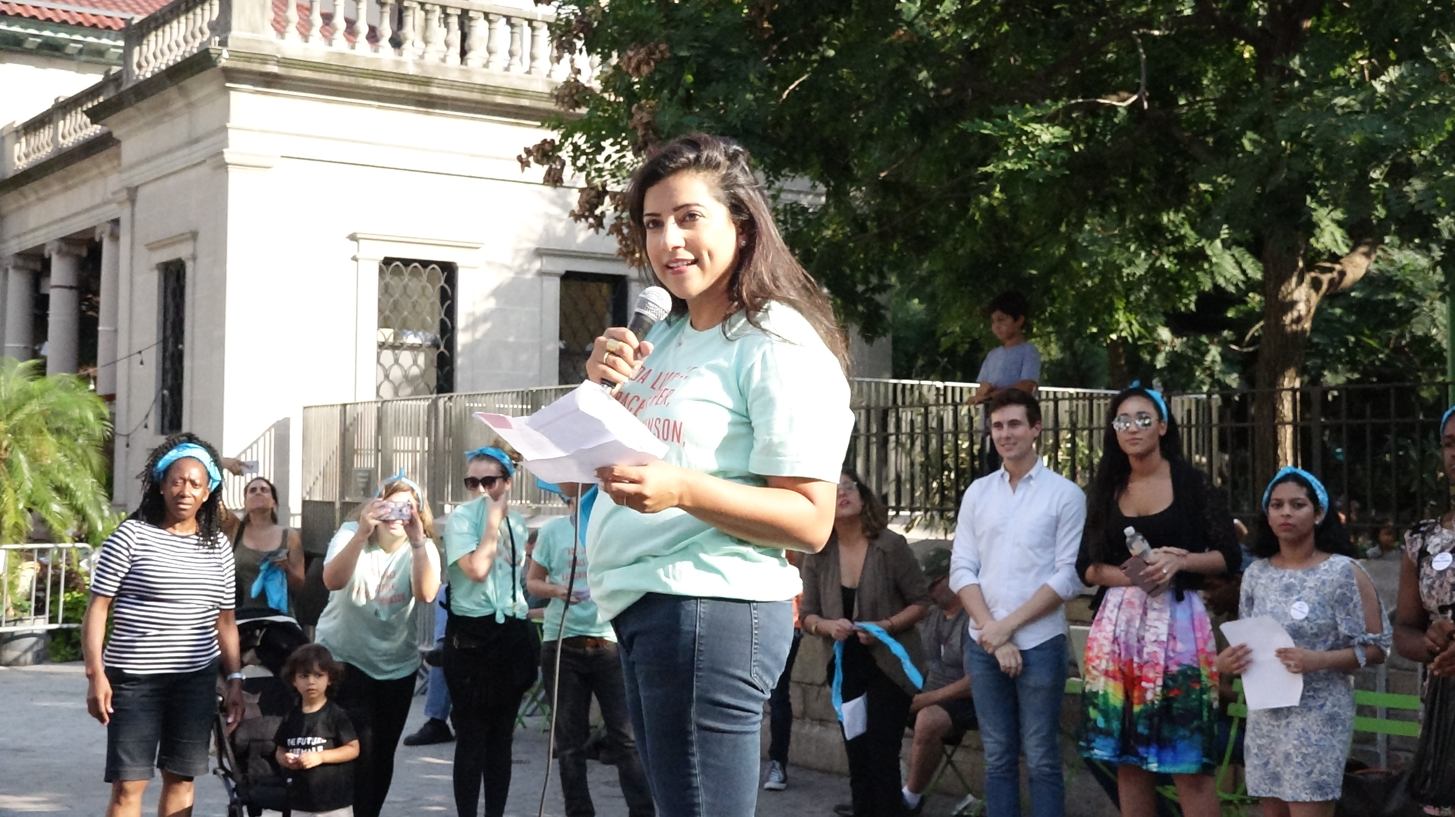 Reshma Saujani speaking at Girls Who Code rally in Union Square
