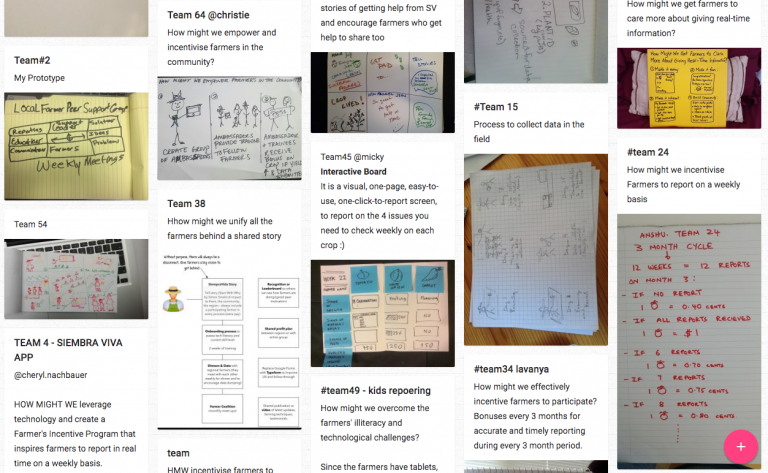 The Padlet board from the Siembra Viva Challenge where participants submitted all of their final ideas