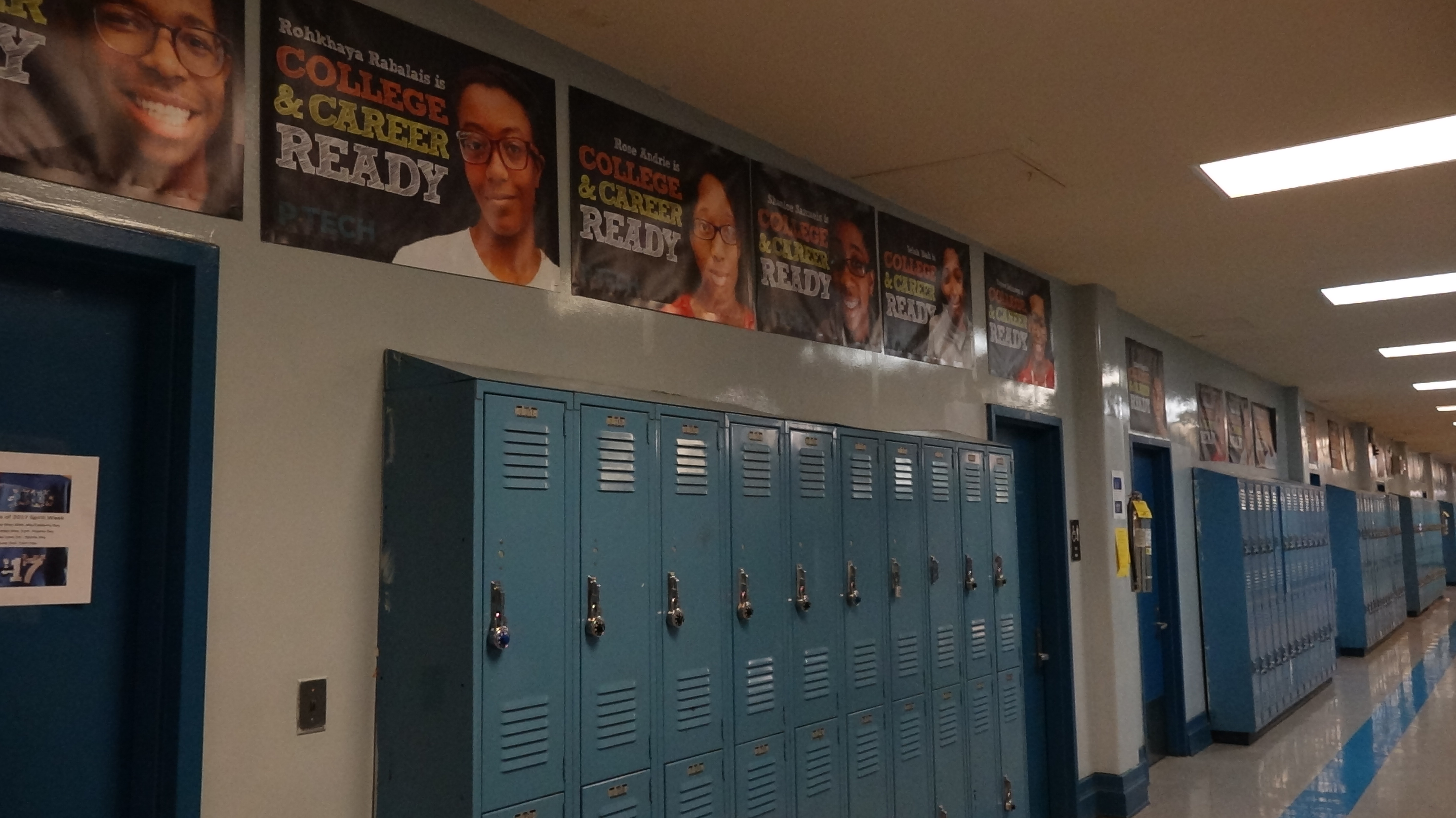 P-TECH students' photos on the walls