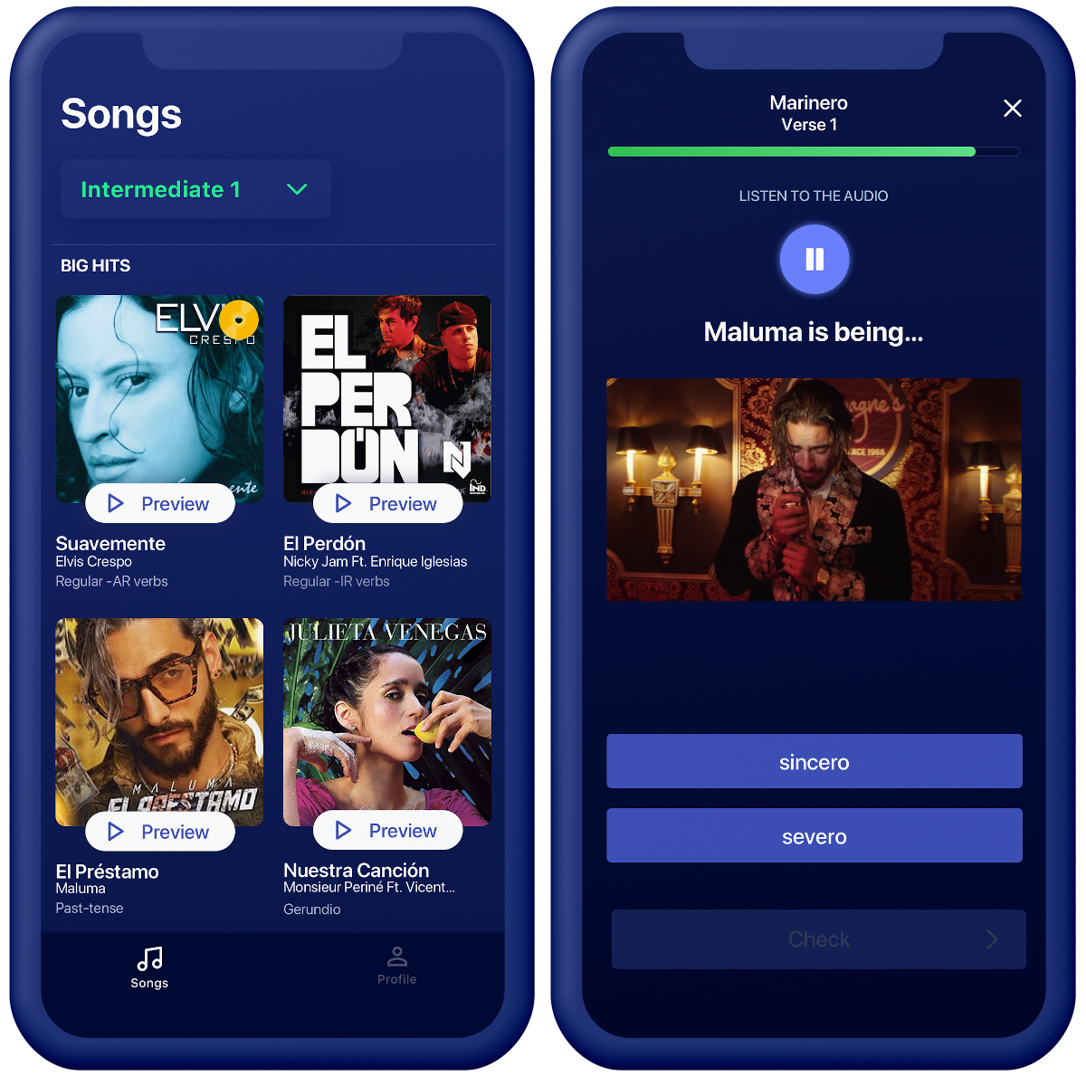 Screenshots of Lirica app.