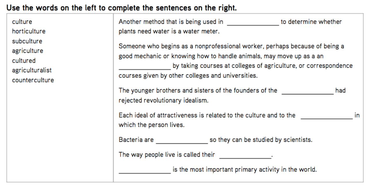 A fill-in-the-blank puzzle of sentences to help students play with the word and its family. Full size image here .