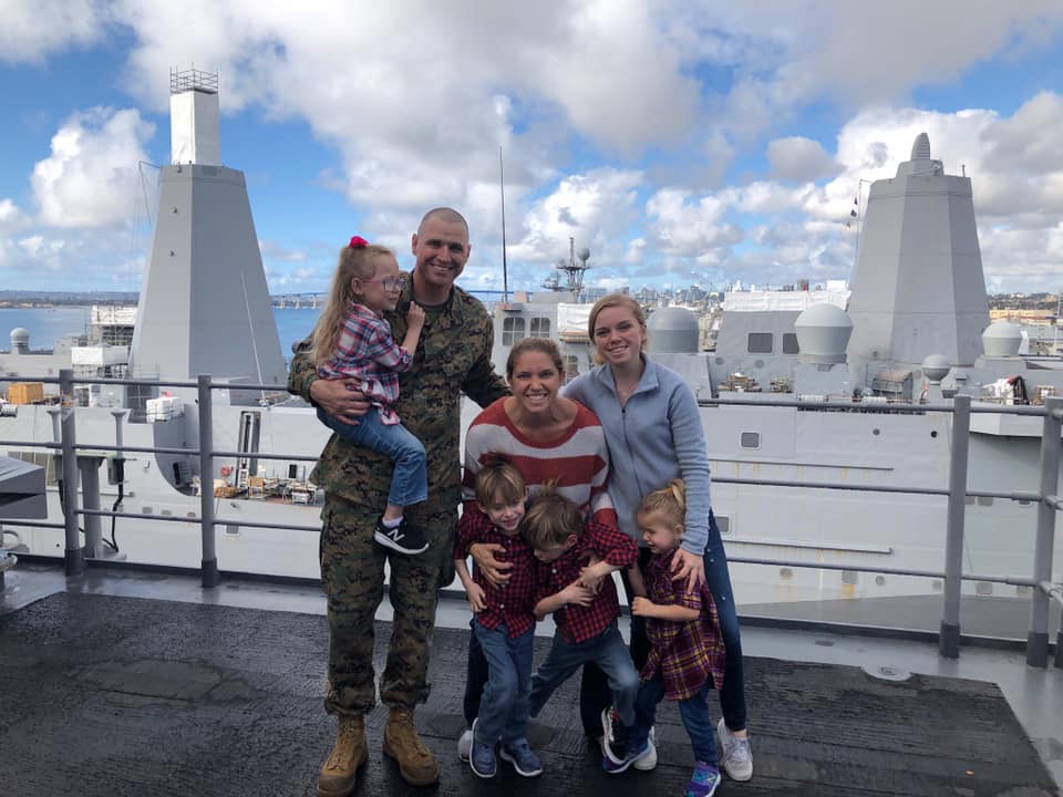 Counterclockwise from center: UVa student Ruth Cady Bell, her husband Sgt. Maj. Charles N. Bell, and their children Miriam, Mat, Charlie, Maggie James and Anna. Photo courtesy of Ruth Cady Bell.