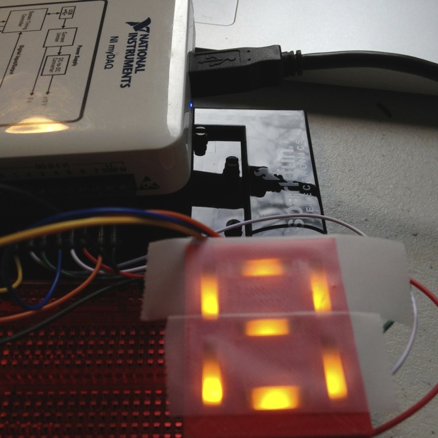 Figure 3: I designed this seven segment display shield in Tinkercad so my students could create a number display using seven individual LED lights.