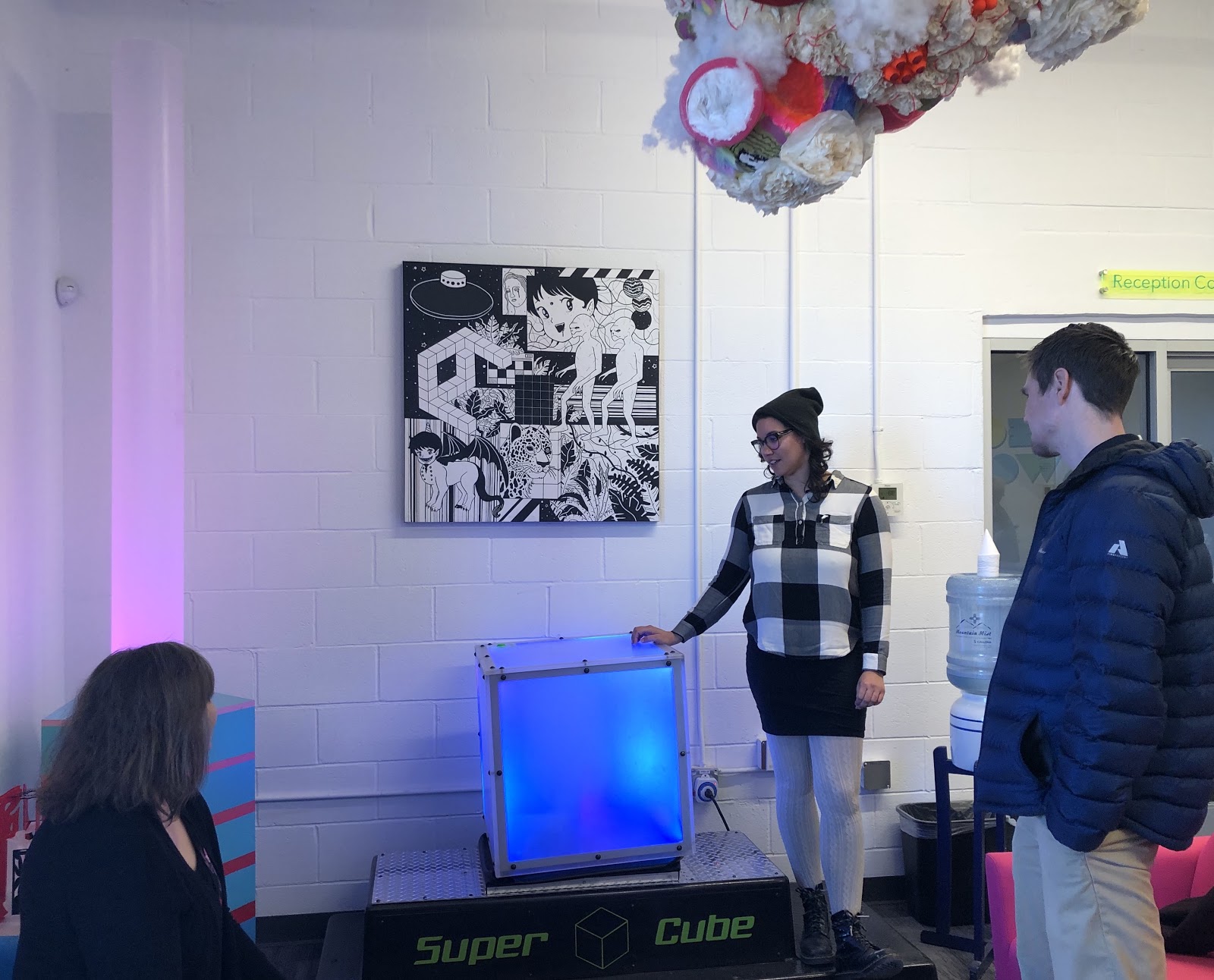 School teams exploring the lobby of the Meow Wolf Fabrication Space with artist Olivia Brown.