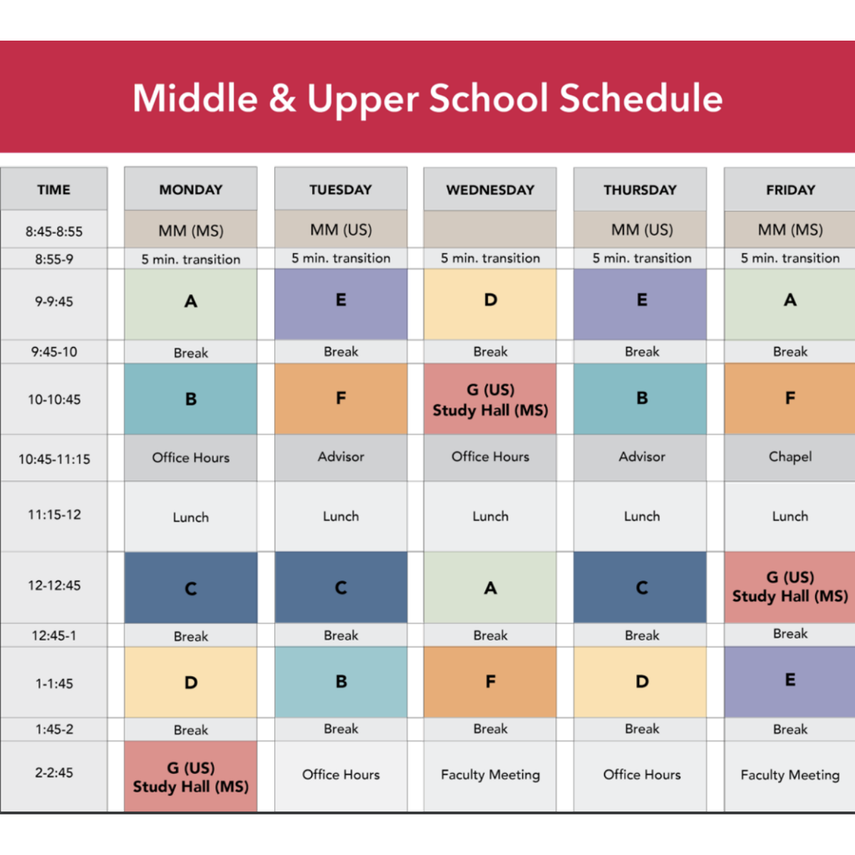 Sample of a revised schedule from St. Andrew’s.
