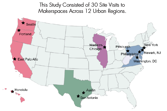 "Making Culture" looked at 30 makerspaces in 12 urban areas.